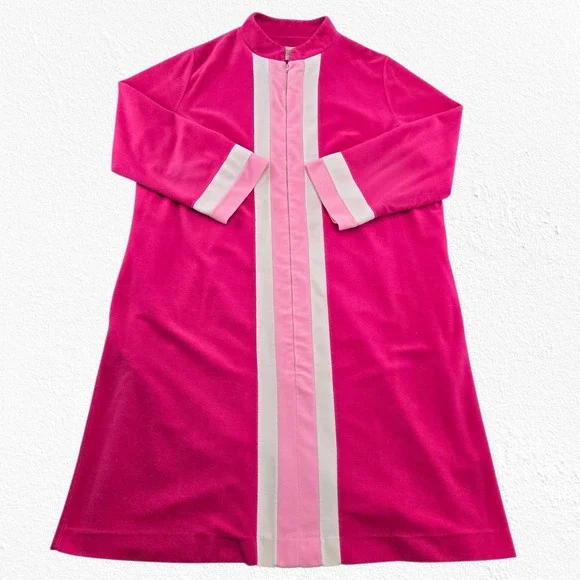 Vintage 60s Vanity Fair Pink Mod Zip Robe Colorblock Housecoat Robe Size XL
